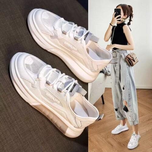 Real Soft Leather Mesh Breathable White Shoes Female Spring 2021 New Korean Students All-match Casual Sports Shoes Women Shoes