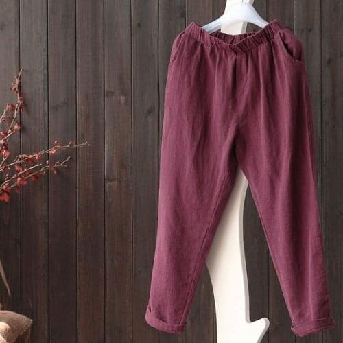 2021 Hot Loose Elastic Waistband M-5Xl New Womens Cotton Linen Harem Trousers Pants Baggy