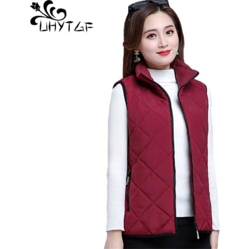 UHYTGF Down Cotton Winter Vest Womens Jacket Sleeveless Casual Warm Short Tops Middle-Aged Mother Loose Plus Size Waistcoat 1459