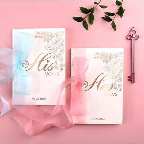 1 Pair Oath Card Wedding European Flora Ins Bow Speech Affidavit Vows Guarantee Bride Groom Books Gold Party Decorations