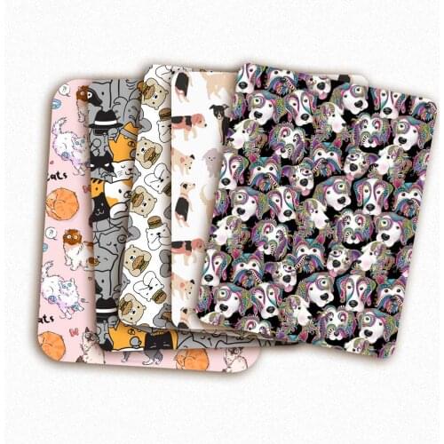 Polyester Cotton Fabrics for Sewing Cute Cats Dogs Printed Cloth Sheets Handmade Material Designer Fabric for Dress 45*145cm 1pc