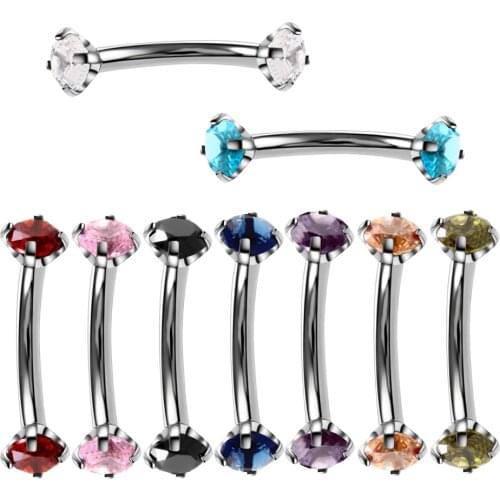 1pc Steel Eyebrow Rings 16G Internally Threaded Earring Tragus Crystal Eyebrow Ring Curved Barbell Piercing Double Gems 10Colors