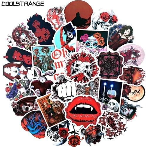 10/30/50Pcs Red Style Gothic Skull Horror Stickers For Motorcycle Skateboard Laptop Bicycle Trunk Backpack Waterproof Sticker