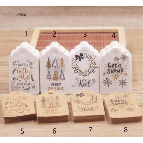 10set/lot 5*3cm 100 pcs/set Merry Christmas Tags Kraft Paper Card Gift Label Tag DIY Hang Tags Gift Wrapping Decor Gift Card
