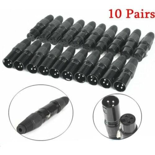 10 Pairs XLR DMX 3 Pin Audio Microphone Cable Connectors 10pcs Male + 10pcs Female MIC Snake Plug Cable Adapters