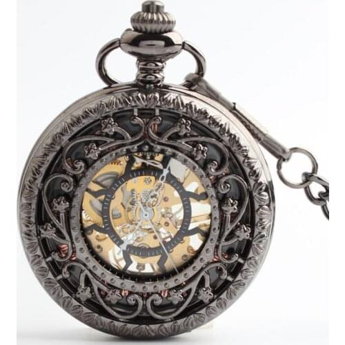 10pcs/lot Hot Sell Black Flip Mechanical Pocket Watch White Roman Dial Christmas Gift Watch 10pcs/lot Wholesale
