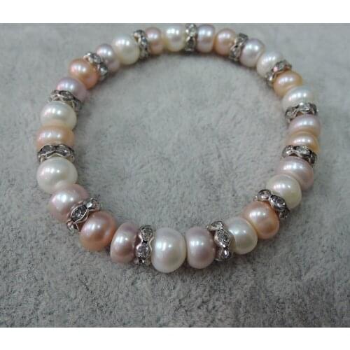 100% nature freshwater pearl bracelet with nice crystals accessories