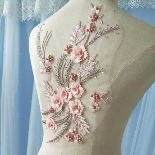 2pcs/lot rhinestone lace appliques Beaded floral patches tattoo wedding dresses beaded clothes parches