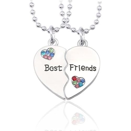 2 Piece Best Friend Necklace Stitching Heart-shaped Color Rhinestone Pendant Fashion Men And Women Valentines Day Jewelry Gift