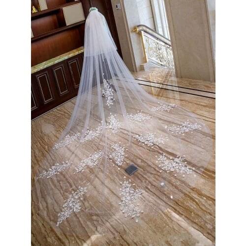 3M Veil Lace 2 Layers Appliques Cathedral Length White Ivory Beautiful Wedding Veil Bride Veils Bridal Hair With Free Comb