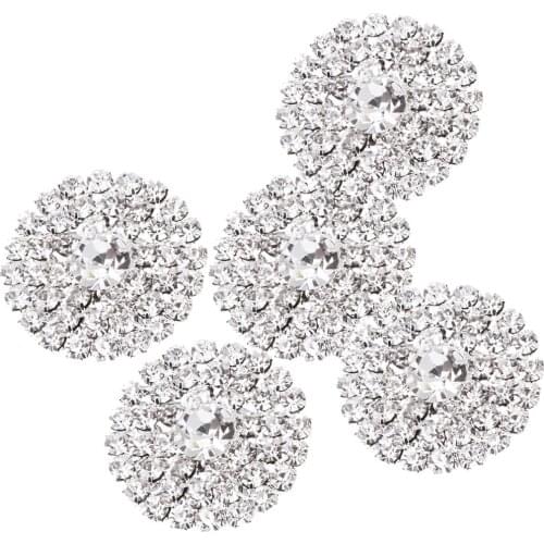 5X Crystal Rhinestone Shank Buttons for Decoration Embellishment Silver 21mm