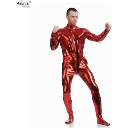 Ainclu High Quality Glue Tights Hot Selling Cosplay Costumes Red Glue Catsuit for Hallween male Zentai for Adults Fanny Dress
