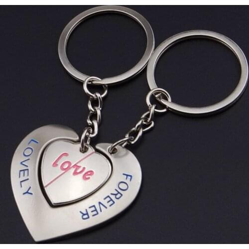 FREE SHIPPING BY DHL 200 pairs/lot Wholesale Metal Heart Couple Keychains Forever Love Keyrings for Lovers