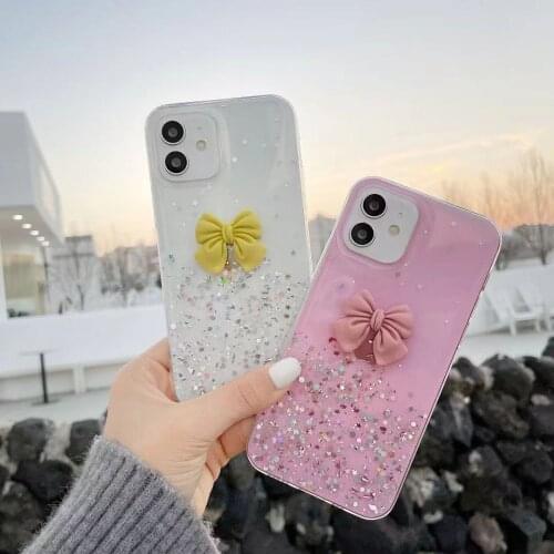 Glitter Bowknot TPU Case For Samsung Galaxy S21 Ultra Transparent Phone Cover For Galaxy S20 Plus S21 Plus S20 FE Capa