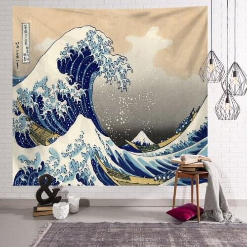 Big Tapestry Wall Hanging Japanese Blanket Living Room Tapestres Totem Bohemian Home Decor Background Kanagawa Hanging Cloth