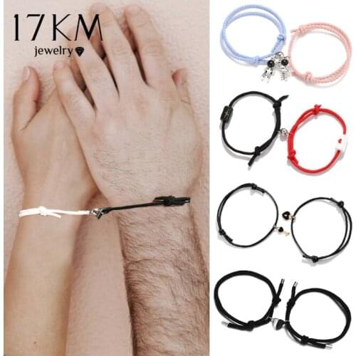 2pcs Cute Butterfly Heart Couple Bracelets for Lover Men Women Magnetic Bracelet Stainless Steel Charm Rope Bracelets Jewelry