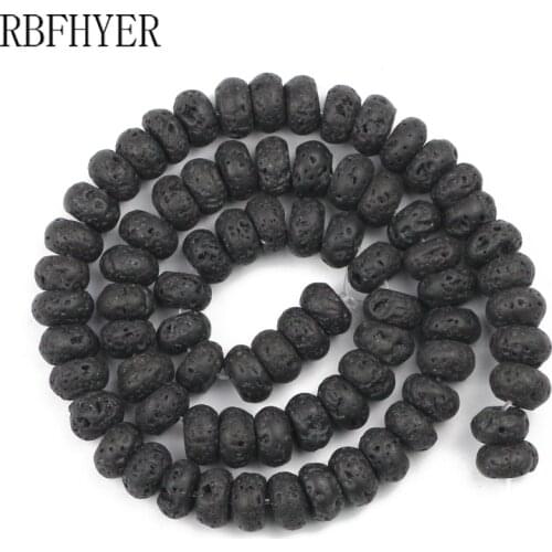 Flat Round Black Natural Volcanic Rock Beads 6/8/10MM Loose beads for Jewelry making DIY Necklace bracelets 15