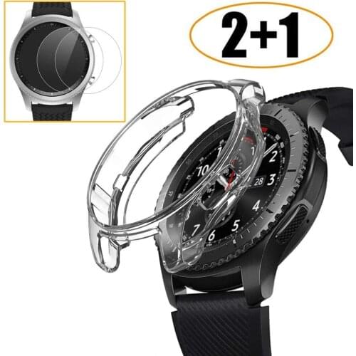 2+1 Pack for Samsung Gear S3 frontier Classic galaxy Watch 46mm Case + Screen Protector Tempered Glass Film Bumper cases cover