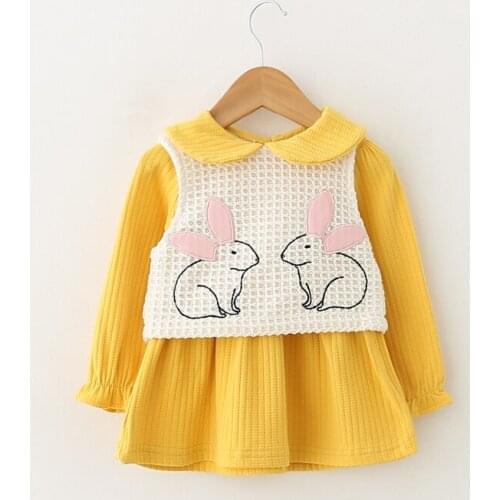 Girls Dress Suit Cartoon rabbit 2 Piece dress + vest Christmas Dress Spring Autumn Kids Baby Girl Clearance Clothing 3 years