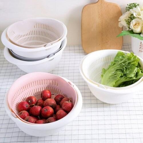 Double Plastic Drain Basket Kitchen Bowl Noodles Vegetables Fruit Rice Washing Strainer Home Pool Drainer Organizer
