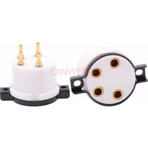 EIZZ 4pin PTFE RE404 Vacuum Tube Socket Base 24K Gold Brass Pins For Vintage Hifi Audio Tube AMP DIY
