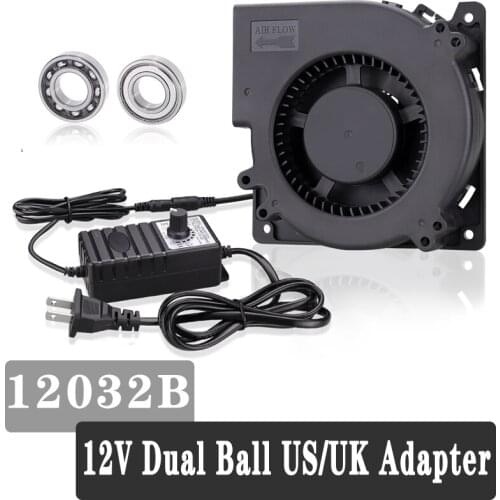 Gdstime 120mm Turbo Fan Ball 12V DC Female 5.5x2.1 Connector 12cm 120x120x32mm 12032 Centrifugal Cooler Fan with UK/US adapter
