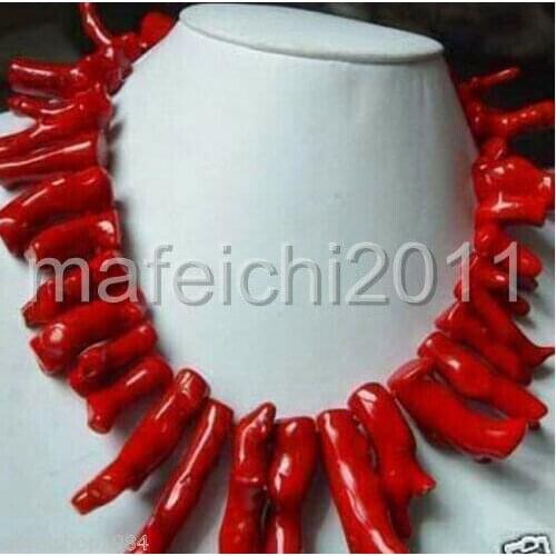 Beauteous jewelry red coral Branches necklace 18"