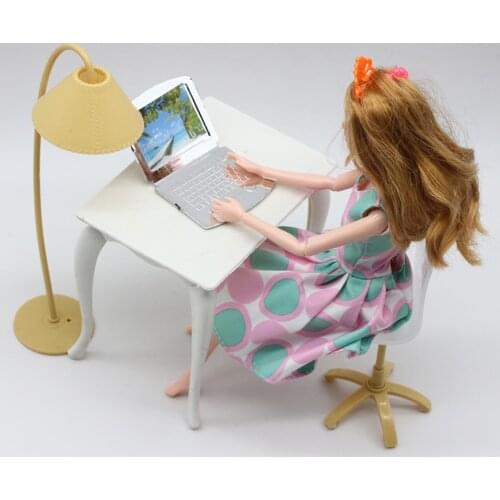Free Shipping,doll play house doll furniture desk+lamp+laptop+chair accessories for 1/6 Barbies Doll acc
