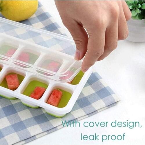 Hot 4 Pcs Silicone Ice Square Tray 14 Grid Ice Square Mold with Lid Stackable for Whiskey Cocktails Fruit Baby Food Chill