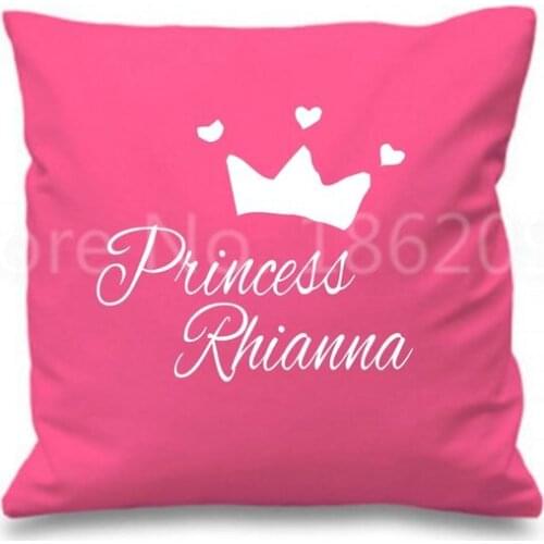 Cute Pink Princess Personalised Pillow Case Custom Name Crown Girl Cushion Cover Kawaii Peronalized Gifts for Sister Kid Baby