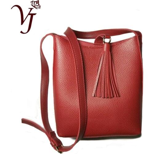 Fashion brief Womens small bucket messenger bags tassel pendant female Leather Shoulder bag lady sweet Crossbody Bag For girls