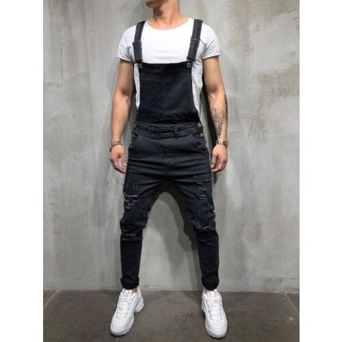 Fashion Mens Ripped Jeans Jumpsuits Hi Street Distressed Denim Bib Overalls For Man Suspender Pants Streetwear Size S-XXXL