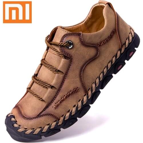 Xiaomi Mijia Mens Casual Shoes Leather Breathable Soft Handmade Loafers Brand Men Rome Shoes Flat Moccasins Men Sneakers