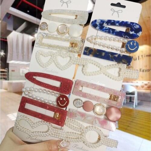 Fashion Acrylic Geometric Hair Clips Set Sweet Pearl Trendy Hair Accessories For Women Girls Crystal Sequins Side Clip For Hair