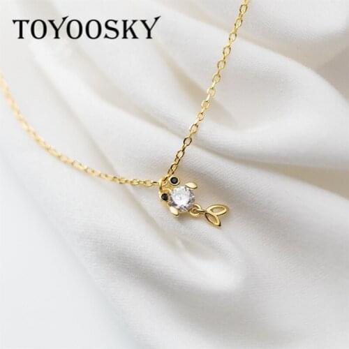 925 Sterling Silver Little Goldfish Fish Charm Necklace For Women Girl Daughter Prevent Allergy AAA CZ Zircon Necklaces Fine Jew