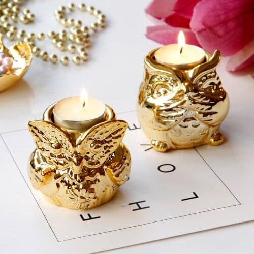 PINNY Gold Plated Ceramic Owl Candle Holders Nordic Animal Candle Holder Home Decoration Accessories European Crafts
