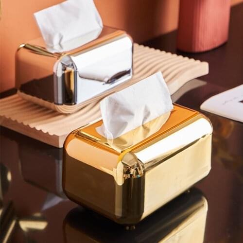 Plastic Tissue Box Creative Modern Napkin Holder Home Decoration Living Room Dining Room Table Golden Silver Tissue Storage Box