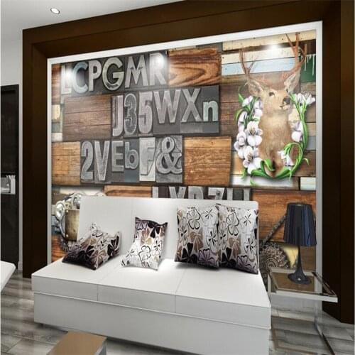Beibehang Custom Photo Wallpaper 3D Mural Wall Sticker Retro Wooden Plate Metal Elk Deer Gear Background Wall papel de parede