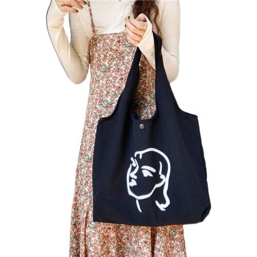 Simple Female Illustration Vest Bag Portable Shoulder Durable Bag Large Capacity Casual Shopping Bag