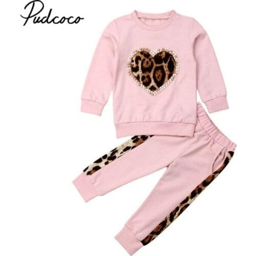 Pudcoco 2019 Children Clothing Suits For Girls Clothes Kids Toddler Enfant Fille Infantis Outfits Leopard Love Sweatshirt+Pants