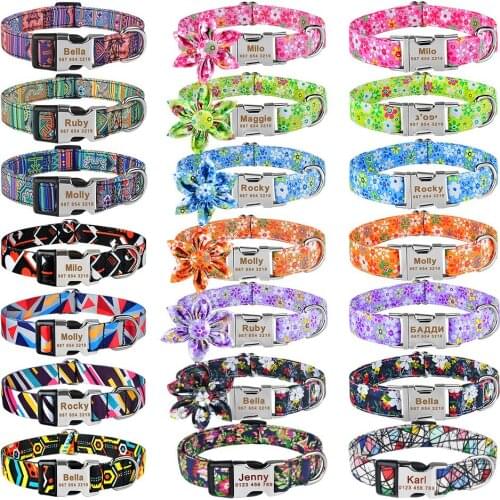 Adjustable Nylon Plaid Unisex Dogs Collar Custom Free Engraved Name Tag Personalized Dog Collar Small Large Product Dog Collars