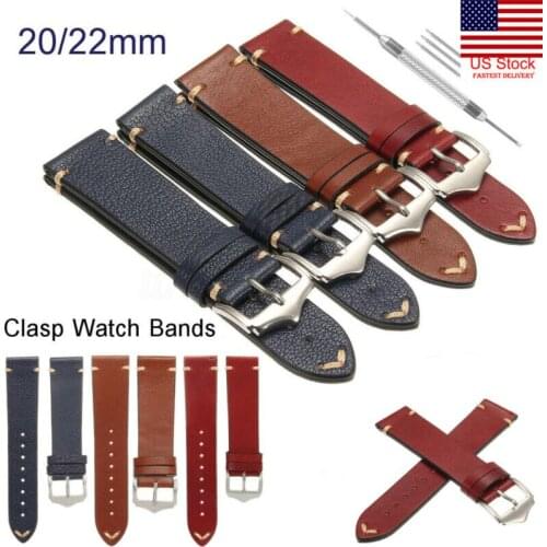 Unisex Replacement Genuine Leather Wrist Watch Band Watch Strap 20/22mm Vintage