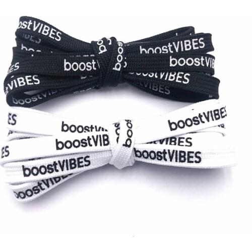 Weiou Laces Flat Printed BoostVIBES Shoelaces Black White Double-sided Printing Extra Long Shoestring Sports Drawstring 60-180cm