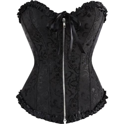 Zipper Lace Up Corset Overbust Gothic Korse Plus Size 6XL Korset Jacquard Floral Corselet Solid Mix Color Gorset Boned Bustier