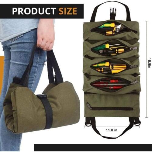 Mintiml Tool Bag Multi-Purpose Tool Roll Bag Wrench Roll Pouch Hanging Tool Zipper Carrier Tote Working Tool Bag DropShipping