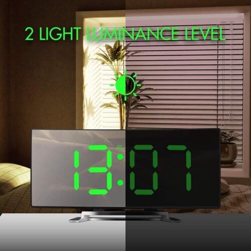 LED Screen Digital Clock for Kids Bedroom Green Large Number Clock Lightweight Digital Alarm Clock 7 Inch Curved Dimmable