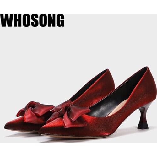 New Women Bow Pumps Girls Shallow Brand High Heels Woman Pointed Toe Sexy Shoes Ladies Stiletto Shoes Female Soft Black Shoes