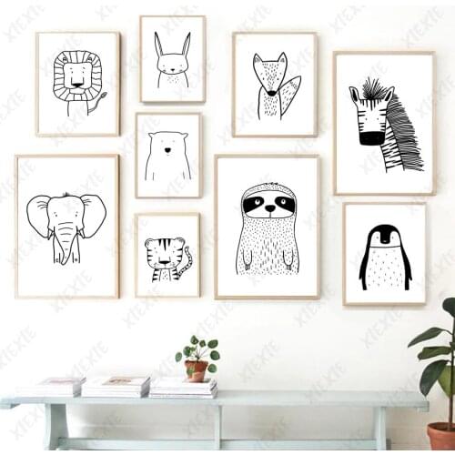 Funny Cute Animals Canvas Painting Elephant Zebra Nordic Style Poster Wallpaper Creative Art Decoration Home Picture Craft Print