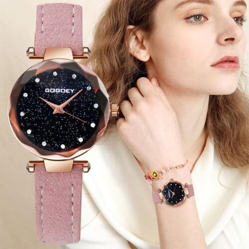 Womens Watches Fashion Leather Watch Brand Gogoey Women Watches For Women Personality Romantic Starry Sky Ladies Watch Clock