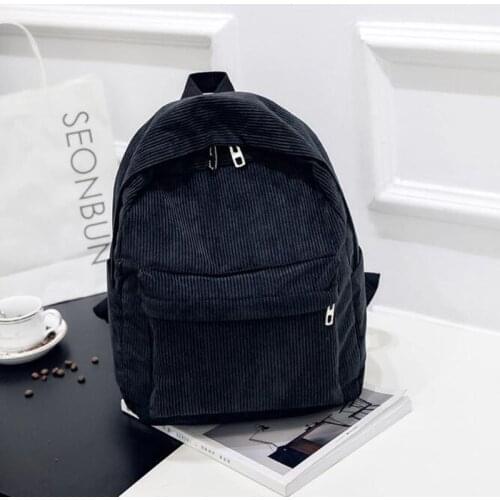 Women Vintage Rucksack Corduroy Backpack School Bag Casual Computer Bookbag G5AE